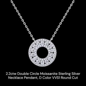 2.2ctw Double Circle Moissanite Sterling Silver Necklace, D Color, VVS1
